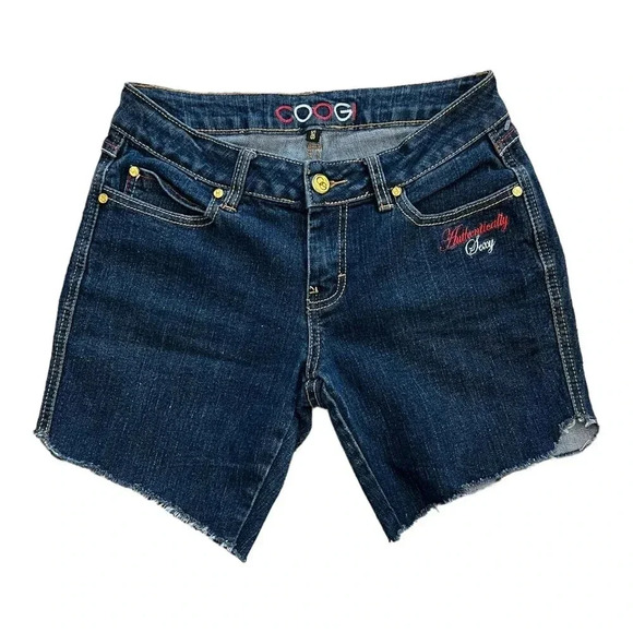 COOGI Blue Embroidered Logo Denim Cut Off Shorts 5/6 - Picture 1 of 5
